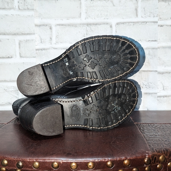 Frye Sabrina 6.5 Black Leather Retro Lace Up Classic Combat Moto Ankle Boots - Picture 9 of 14